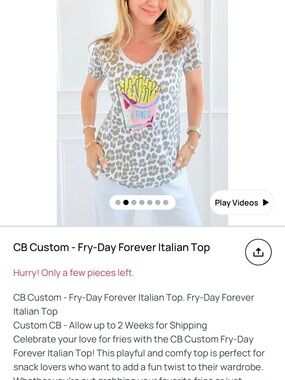 Leopard Short-Sleeve Top with Yellow Fries Graphic